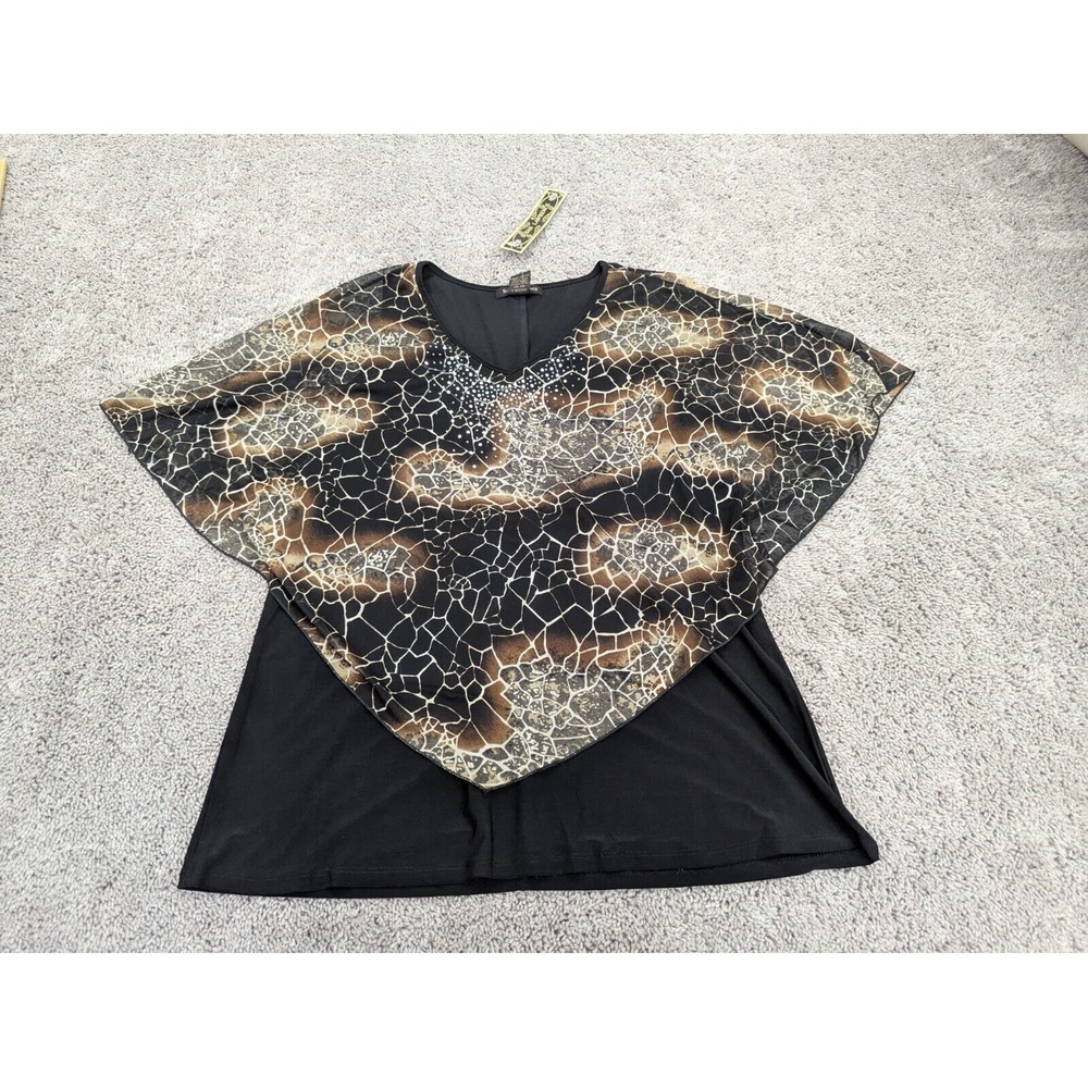 Susan Lawrence Top Blouse Womens Large Kimono Sleeve Animal Print‎ Chifon Cape